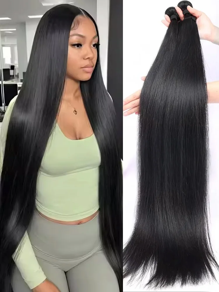 30 40 Inch Bone Straight 100% Weave Human Hair Bundles Raw Hair Extensions Brazilian Natural Black 3 4 Bundle Deals Unprocessed