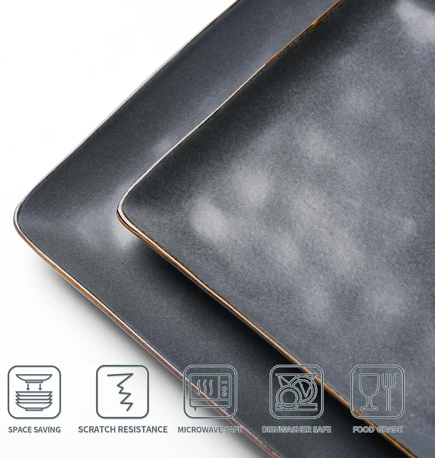 طقم أدوات مائدة سيراميك مكون من 12 قطعة طقم أواني طعام تتسع لـ 4 أشخاص بتصميم مربع وأطباق وأوعية آمنة للميكروويف مثالية للحديث #6