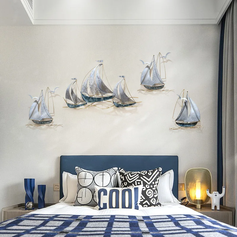 Mediterranean Style Sailing Boat Wall Decoration Children's Room Layout Living Room Sofa Background Wall Iron Art Wall Decor NEW