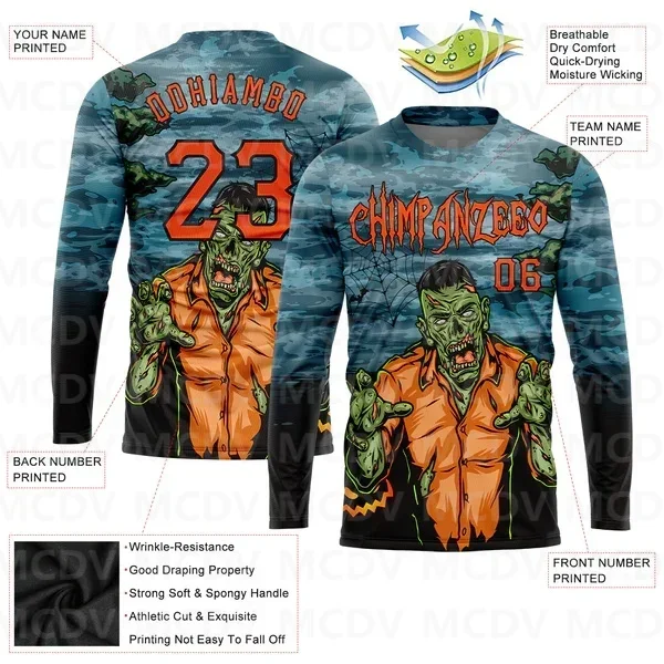 

Custom 3D Pattern Halloween Trick Treat Horror Night Long Sleeve Performance T-Shirt 3D Printed Long Sleeve T-Shirt