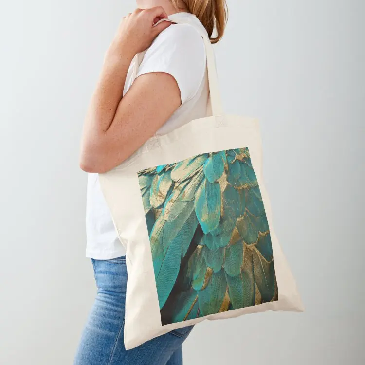 

Feather Glitter Teal and Gold Tote Bag Lady bags Women's shopper bag Women's bags Women's bag