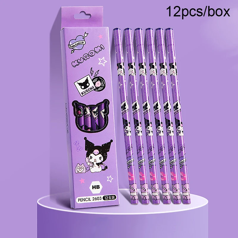 12PCS Sanrio Cartoon Pencil Cute Kuromi Cinnamoroll My Melody Student Stationery School Supplies Student Prize Pencil