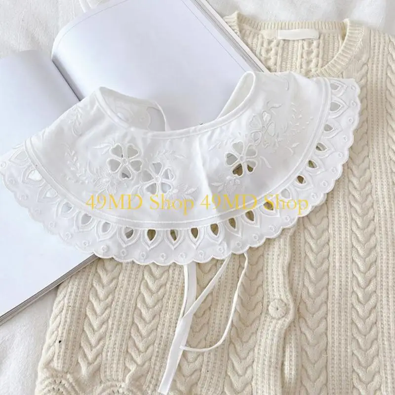 49md-korean-women-white-cotton-fake-collar-shawl-wrap-hollow-out-floral-fish-scales-necklace-scarf-embroidery-decorative-short