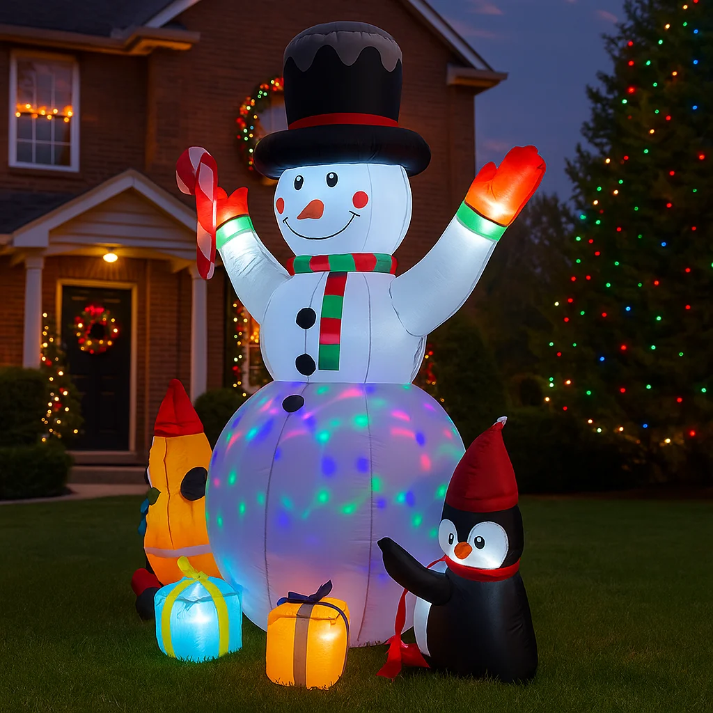 1,8 m/5,9 ft aufblasbare Schneemann Pinguin Lebkuchen Geschenkboxen LED-Leuchten Home Dekorationen Spielzeug Hof Weihnachten Urlaub Dekor liefert