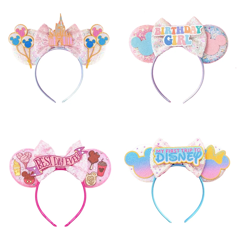 Disneyland Minnie Mouse Hair Accessories Girls Disney Mickey Head Bands Kids Party Cosplay Hair Band Women Sequins Bow Headband