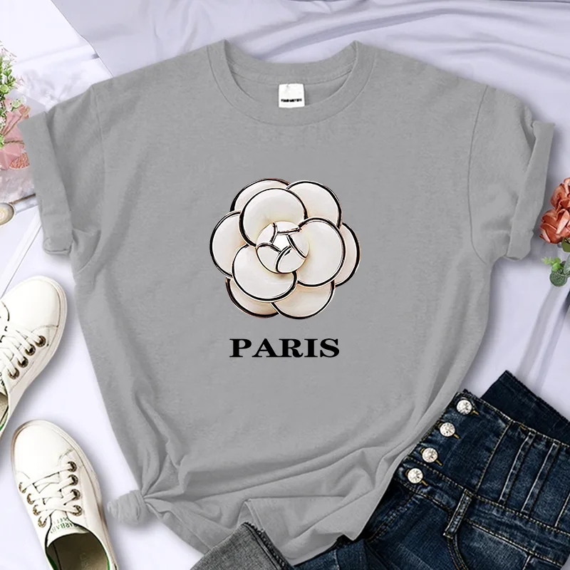 T-shirt imprimé floral de marque de luxe pour femme, manches de personnalité Y2k, col rond, décontracté, coton, haute qualité, été, 100%