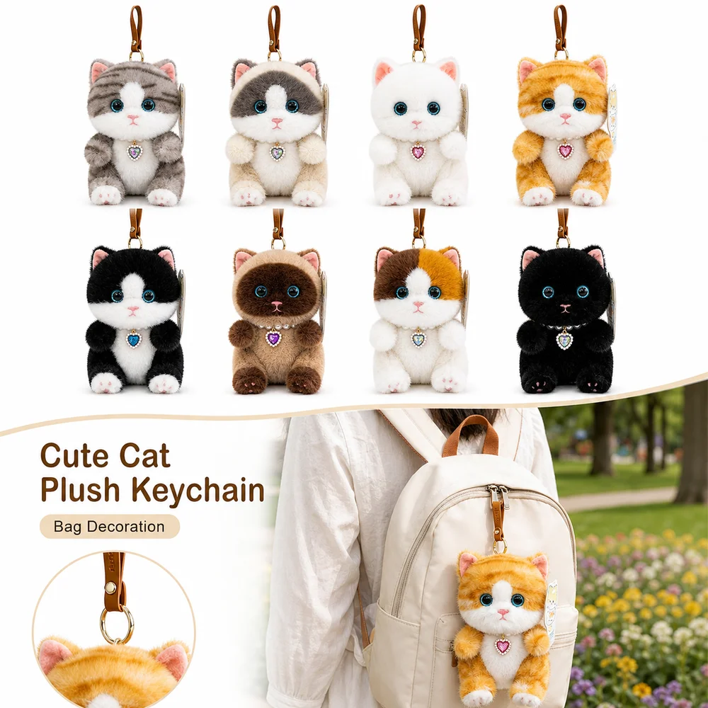 Gifts Realistic Kitten Shape Cat Keychain Sitting Cat Lying Cat Keychain Soft Furry HandBag Pendant For Bag Decoration