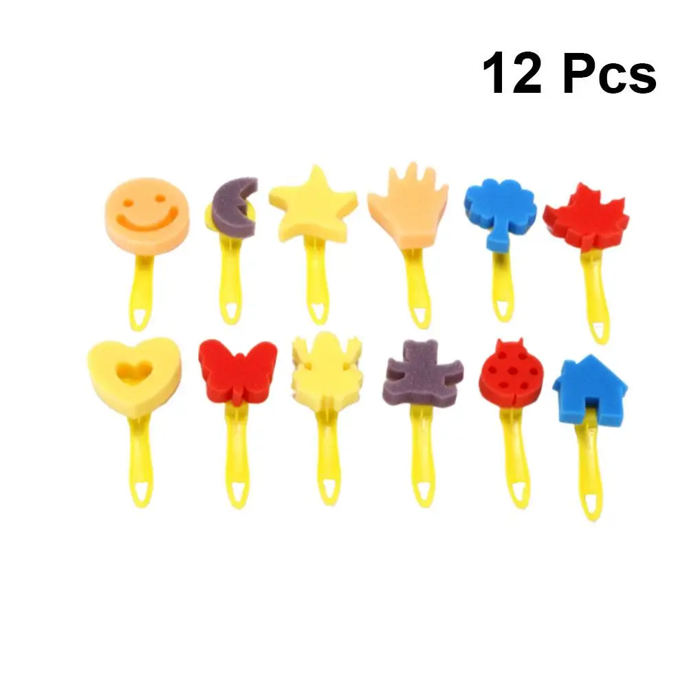 12Pcs/Set DIY Use Sponge Brush Kindergarten Painting Tools Child Graffiti Art Supplies(Random Pattern)