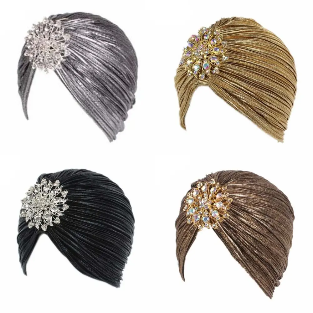 

Comfortable Pleated Women Turban Cap Chemo Cap African Hat Luxury Indian Hat Head Wrap Headwear Elastic Beanies Hair Accessories