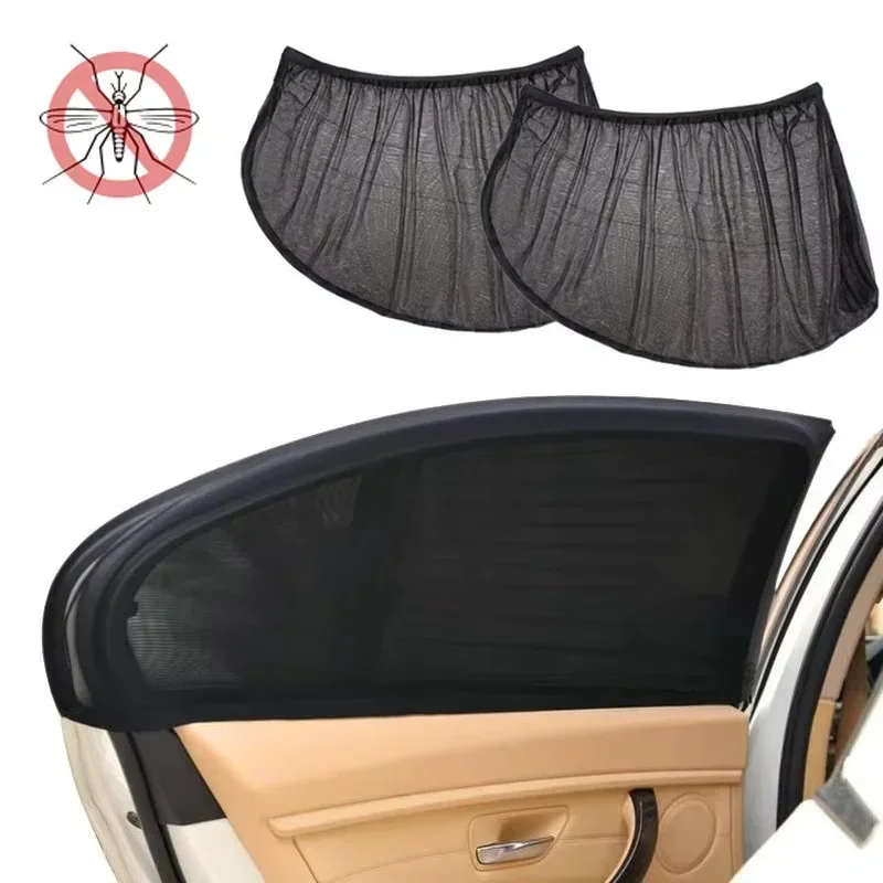 2 Pcs Car Window Shades Mosquito Net Sun Cover Rear Side Kids Baby UV Protection Block Mesh Mosquito Repellent Cover