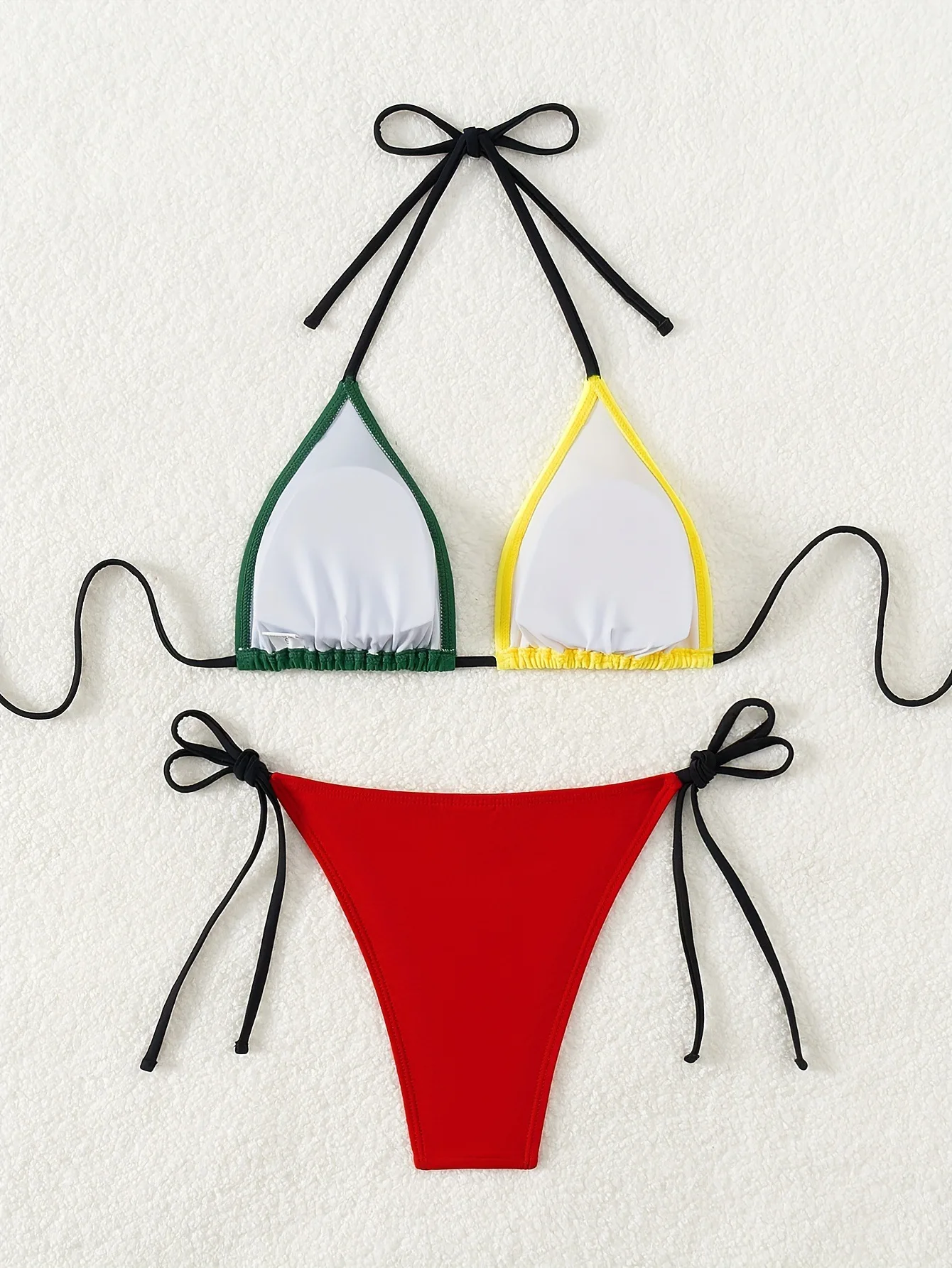 Conjuntos de bikinis de retales amarillos sexys, trajes de baño de dos piezas con lazo halter y cordón, traje de baño, traje de baño, bikini tankini