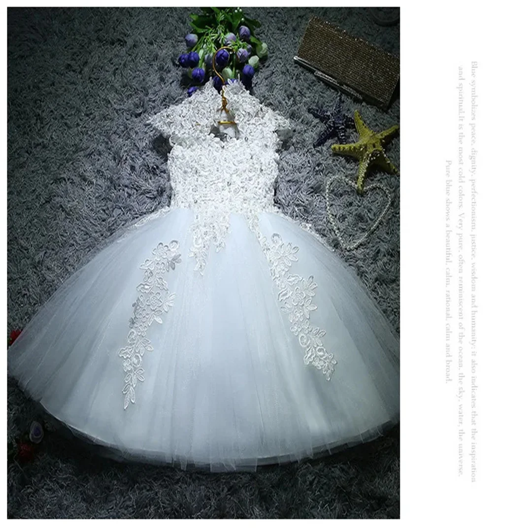 맞춤형 레이스 소녀 여름 드레스 플라워 걸 웨딩 드레스 화이트 튤 소녀 파티 공주 생일 드레스 첫 영성체