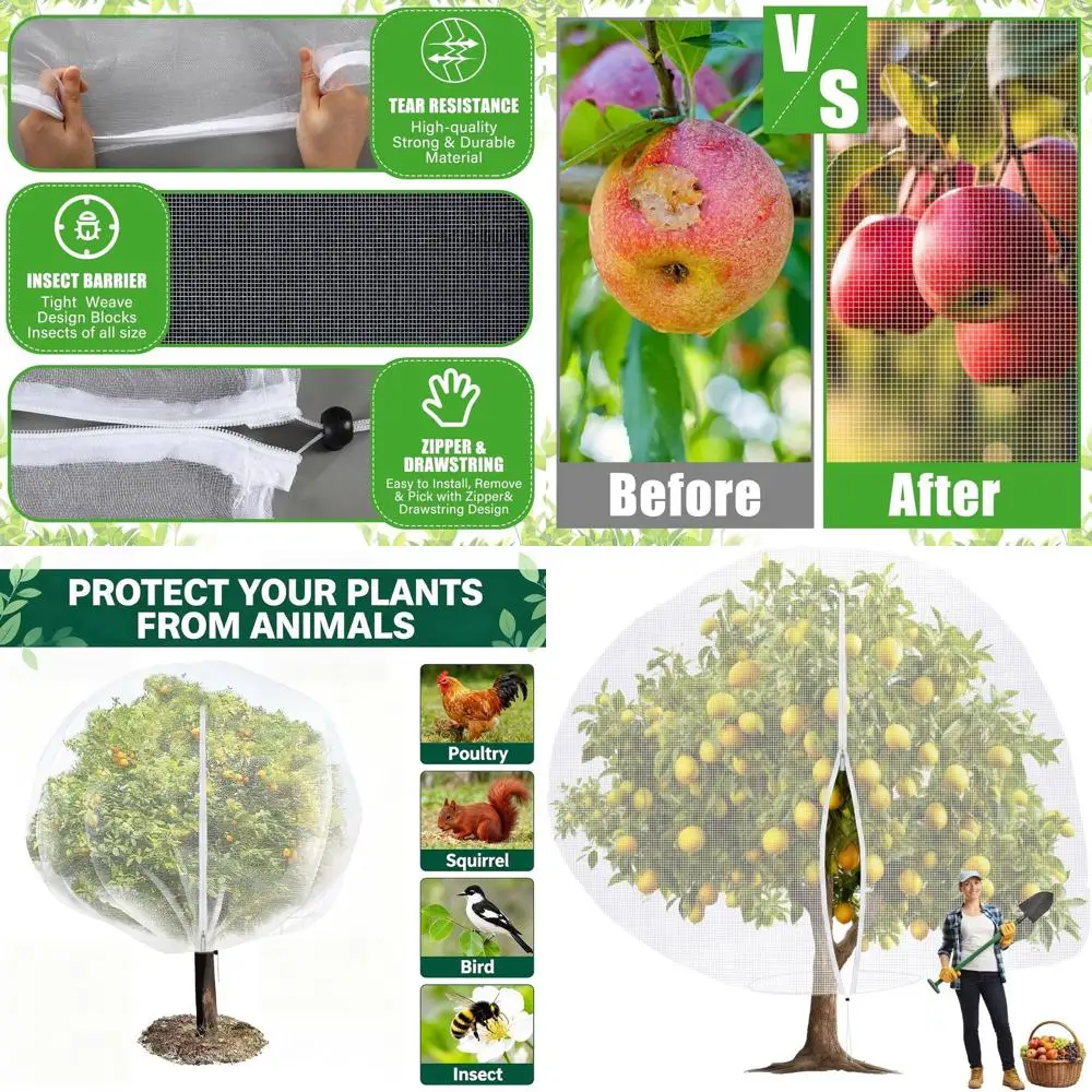 

Большой сетчатый мешок для фруктовых деревьев 20x16,4 футов с молнией для защиты садовых растений от насекомых и жуков