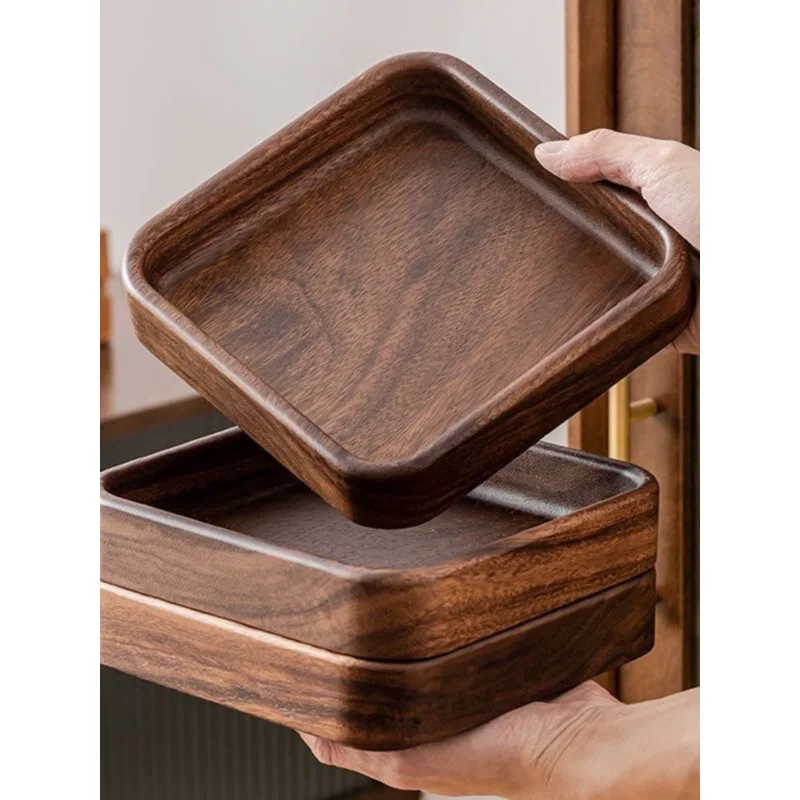 Plato de Madera Maciza para Frutas, Caja para Frutos Secos, Cuadrada, para Nueces, Bocadillos, Apilable, Estilo Japonés, Redonda, para Almacenamiento