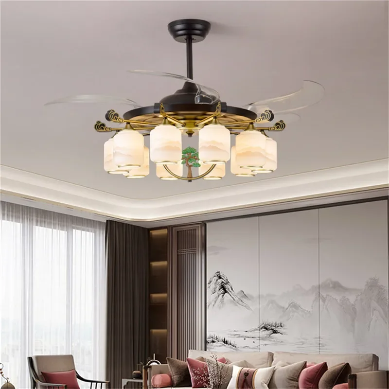 BRIGHT Modern Stealth Fan Light Luxury Living Room Restaurant Bedroom Ceiling Fan Light Remote LED Electric Fan Light