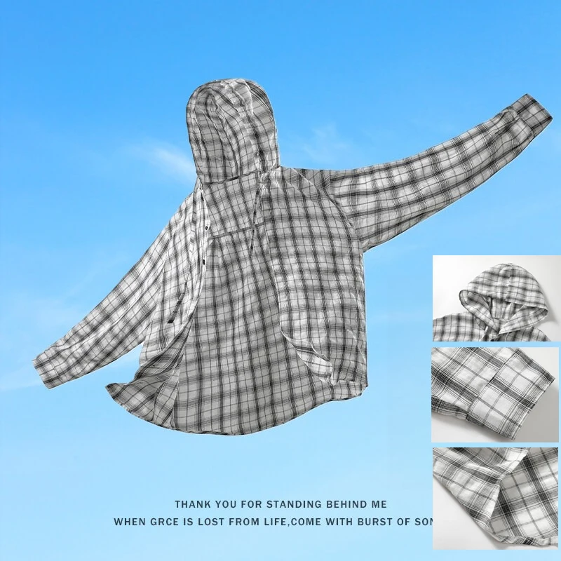 

Men's Summer Plaid Hooded Shirt Jacket - Lightweight Breathable UV Protection, Casual Loose Fit (Sizes M-5XL)
