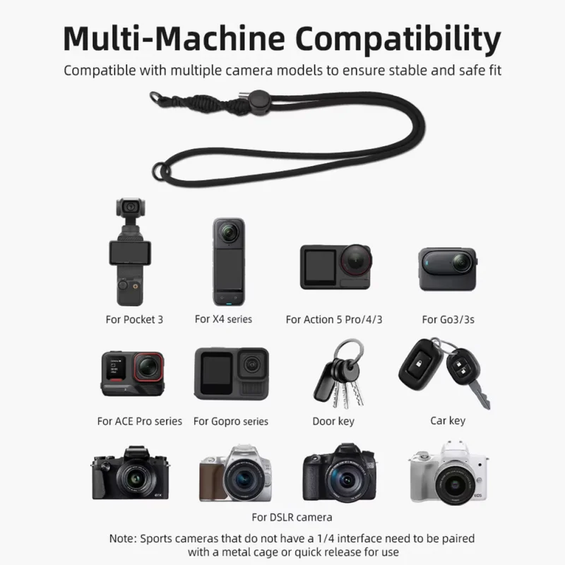Cordão para dji pocket 3 insta360 x4, cabo ajustável, alça crossbody, colar, corda suspensa, anti-perda, acessórios para câmera esportiva