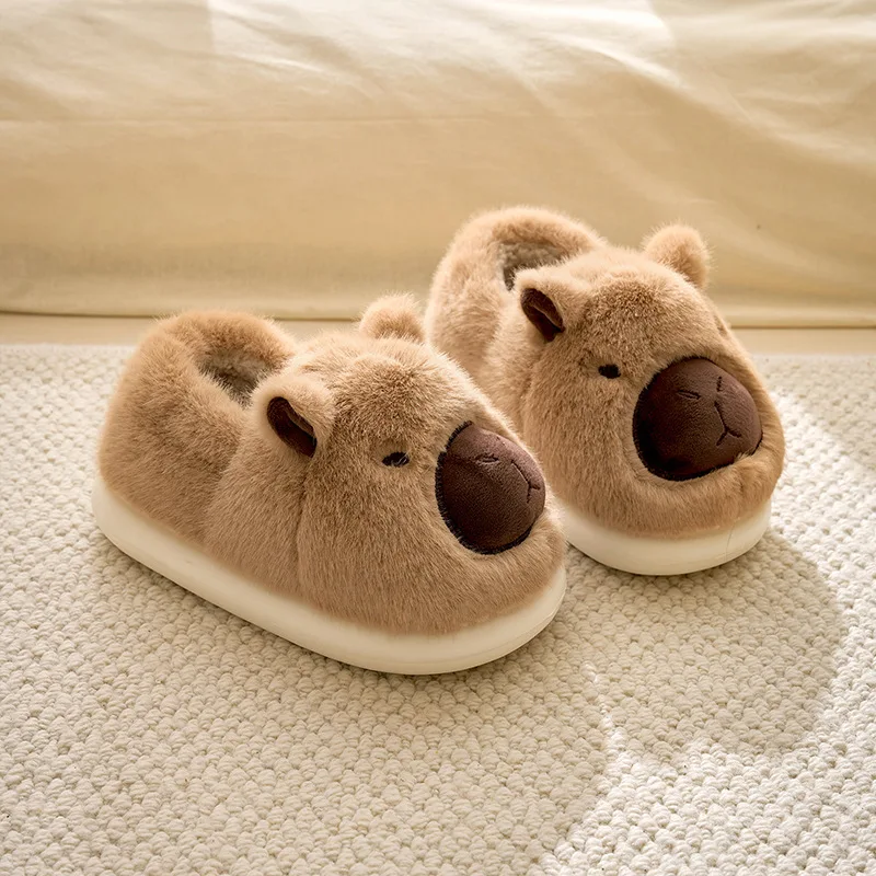

36-41 Size Capybara Cotton Slippers Half Wrap Heel Home Soft Non-slip Warm Breathable Indoor Plush Shoes Couple Slippers