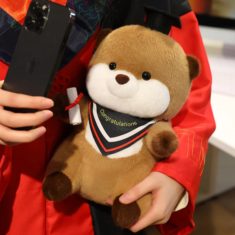 Poupée en peluche de loutre de diplômé de dessin animé mignon de 25cm, chapeau de docteur de haute qualité, jouet en peluche de loutre de mer, décoration de la maison, cadeau pour garçons et filles