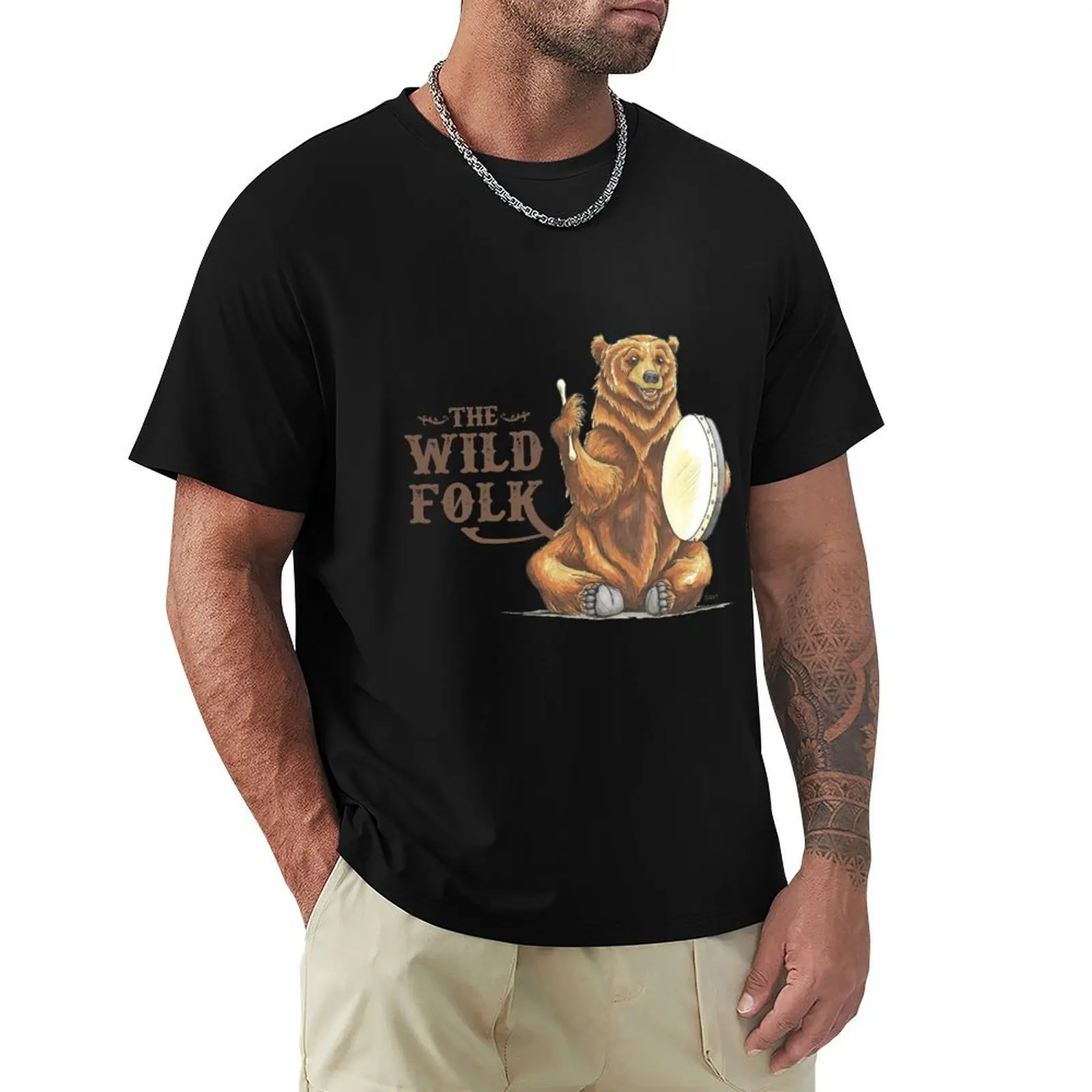 

The Wild Folk - Bear on Bodhran T-Shirt anime tshirt oversized t shirt custom t shirt custom t-shirts men clothings