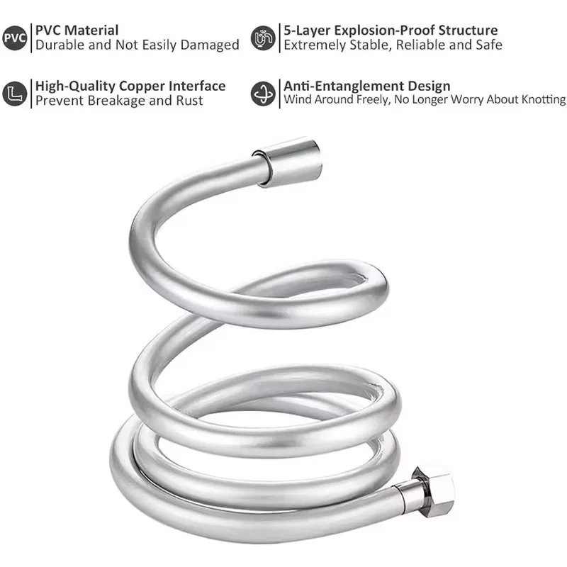 1.5M Silver Black Grey White PVC Shower Hose Universal Flexible Anti Winding Explosion-proof Water Tube Bathroom Shower Pipe