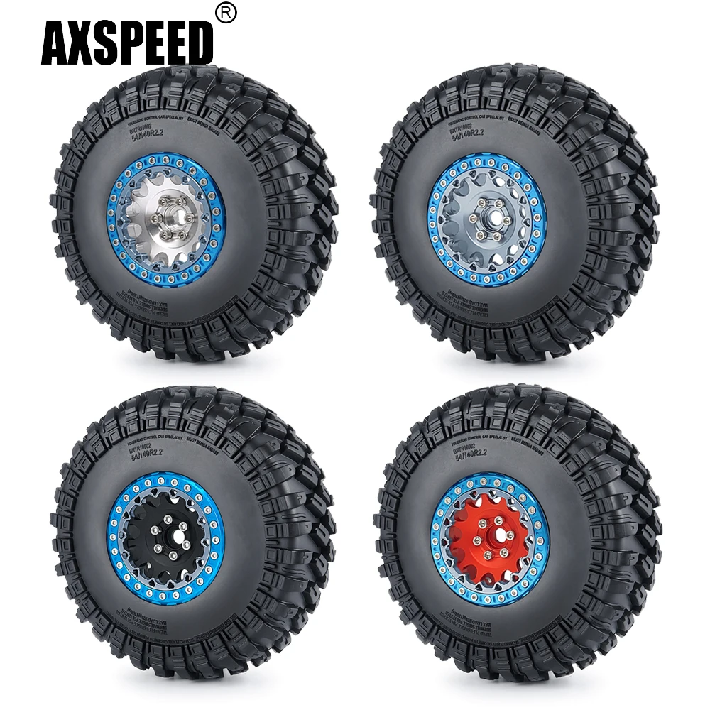 

AXSPEED 4Pcs 2.2 inch Aluminium Alloy Beadlock Wheel Rims & Rings Rubber Tyre Tires Set for Axial SCX10 Wraith TRX-4 1/10 RC Car