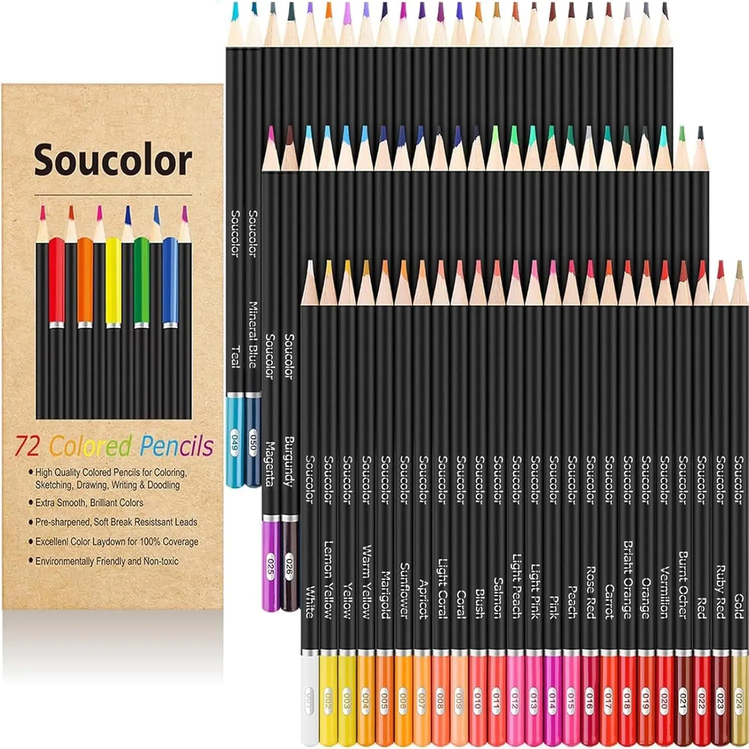 

72-Color Soft Core Colored Pencils for Adult Coloring Books, Kids Drawing, Blending & Shading - Back to School Art Supplies Gift