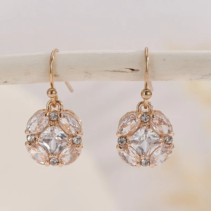 Pendientes Colgantes BKBK de Oro Rosa con Cristales Transparentes Redondos y Marquise, Joyería de Alta Gama Estilo Bohemio para Mujer, Moda Coreana, Ideales para Damas Glamurosas, San Valentín, Navidad, Acción de Gracias, Bodas, Galas, Citas, Fiestas, Uso Diario, Compras y Viajes, Adornos Brillantes Apilables para las Orejas