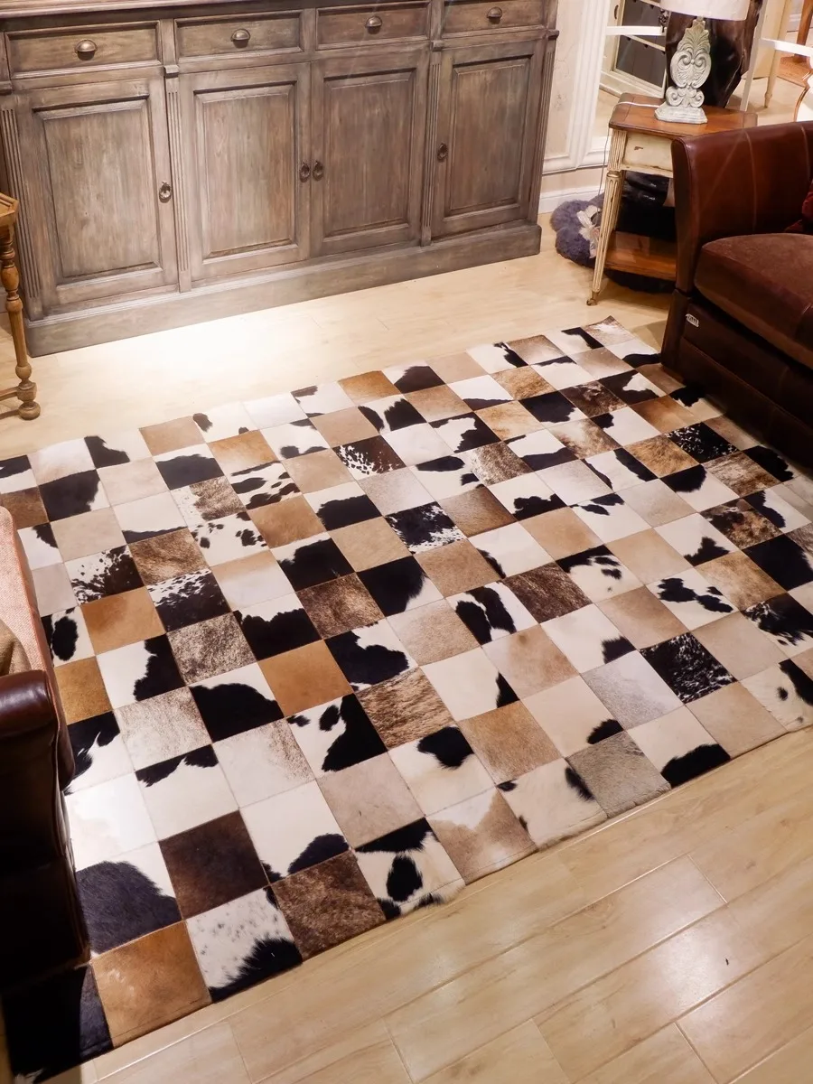 American Vintage Living Room Carpet Brown Real Cowhide Rugs for Study Room Customize Home Large Luxury Bedroom Carpets Decor
