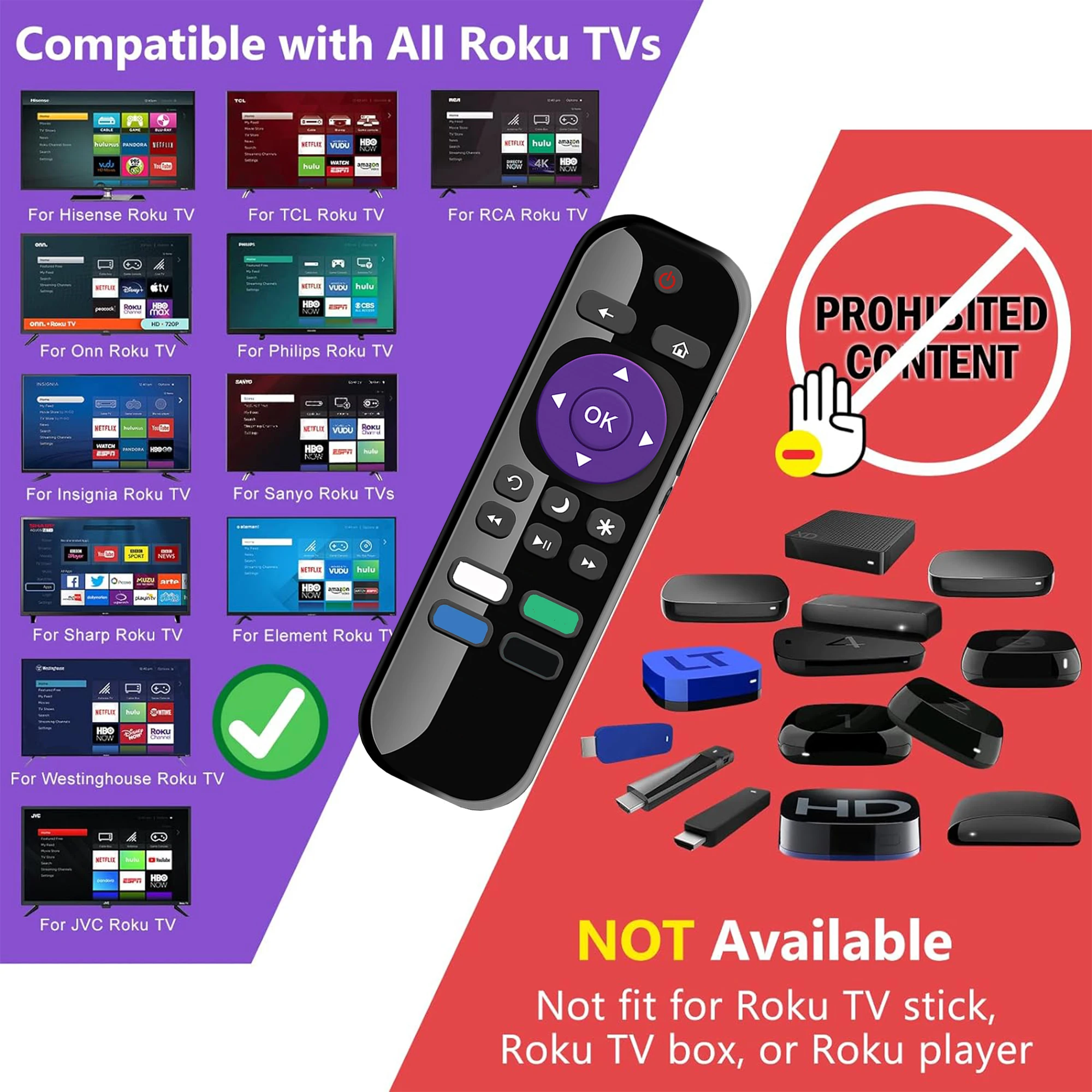 New Replacement Remote Control Fit for All Roku TV, Compatible for TCL Roku/Hisense Roku/Onn Roku/Aparatos/Insignia Roku/HITACHI