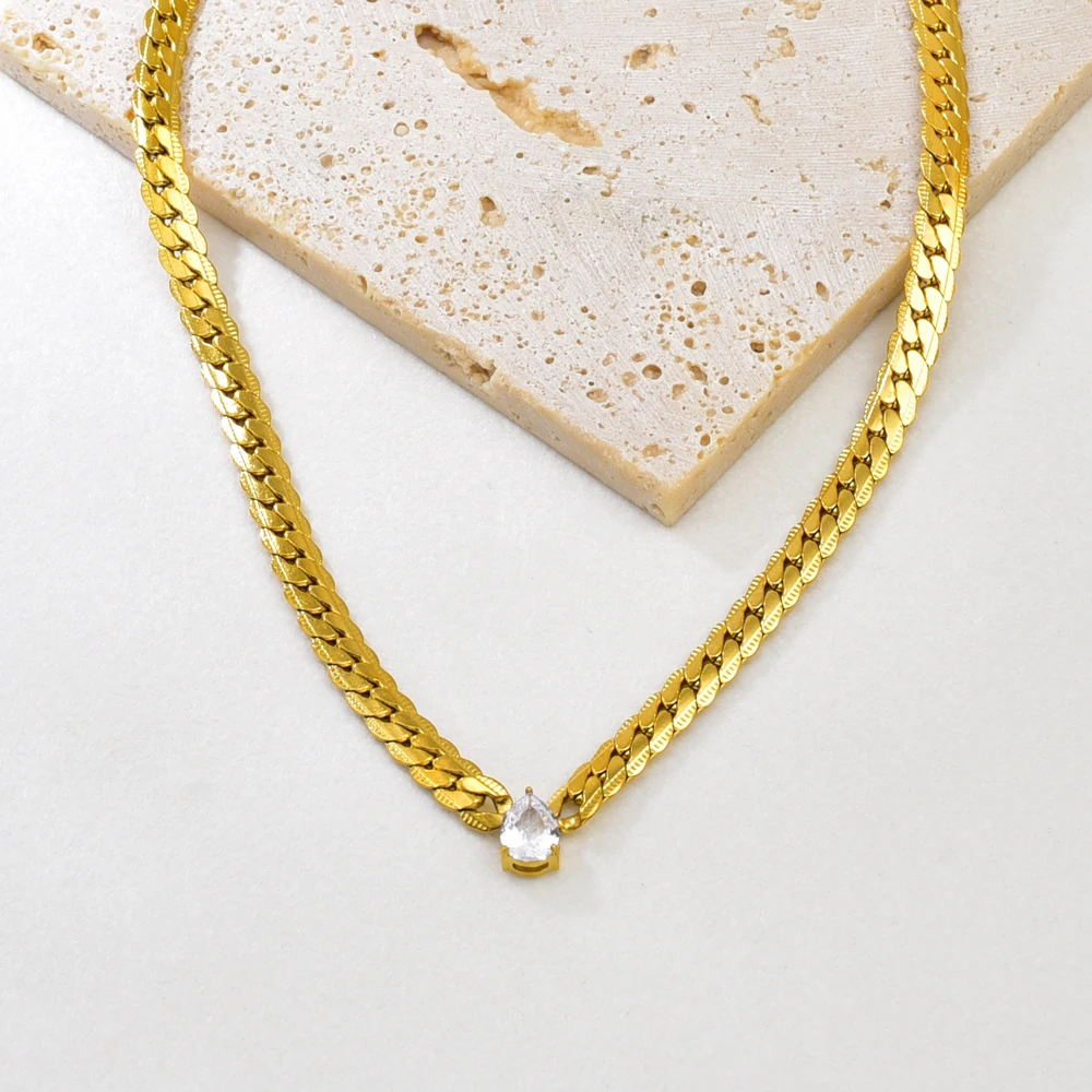 L129 jewelry wholesale, personalized water-drop ophiolite blade chain, fashionable stainless steel gold necklace for women