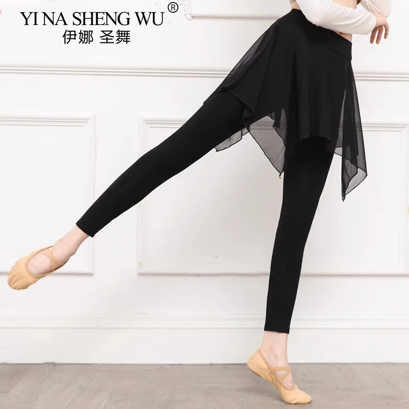 Gonna da balletto nera per adulti Pantaloncini da ballo trasparenti Gonna da pratica Gonna da ballerina latina Gonna avvolgente Gonna da yoga Abbigliamento da ballo per donna
