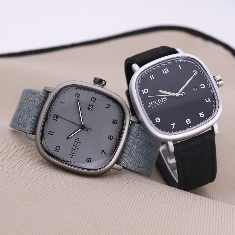Minimalist Auto Date Men's Watch Hours Clock Business Real Leather Retro Bracelet Boy's Birthday Father Gift Julius Box