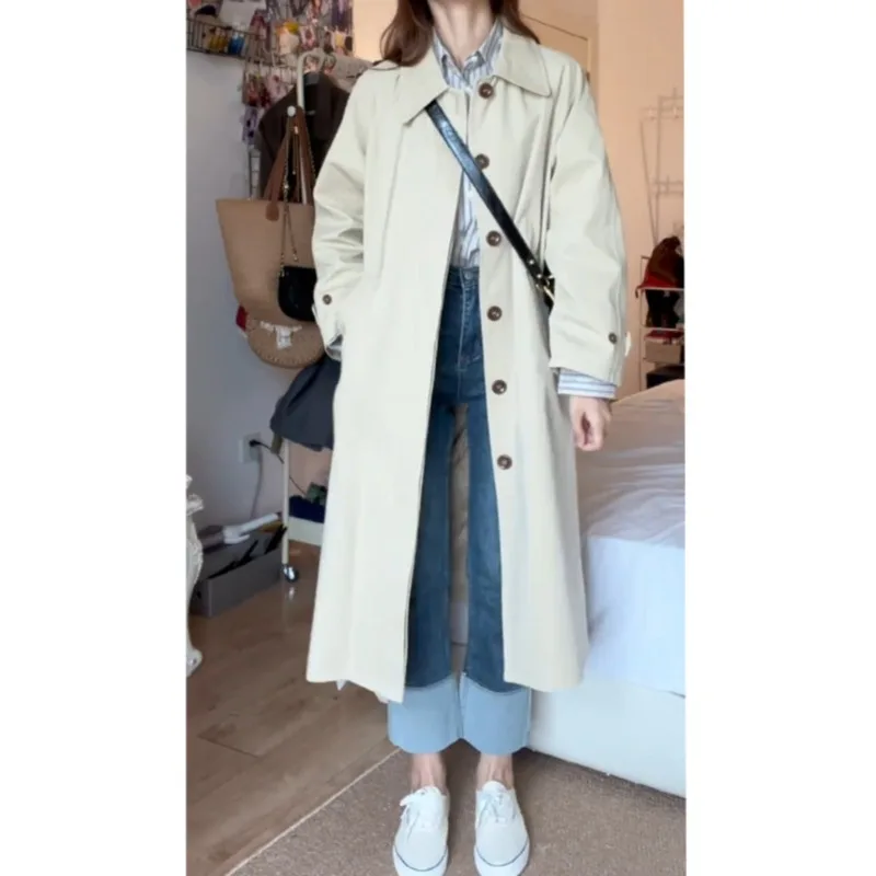 

Trench Coat Woman Trenches Zip-Up Detachable Season Cuff Plain Zip Trend Ultraviolet-Proof E12504