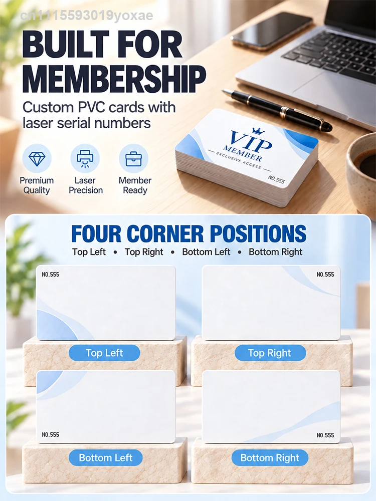 Custom PVC VIP Membership Cards, Laser Serial Numbering Up to NO.999, Personalized Loyalty Reward Cards, Double-Sided Printing