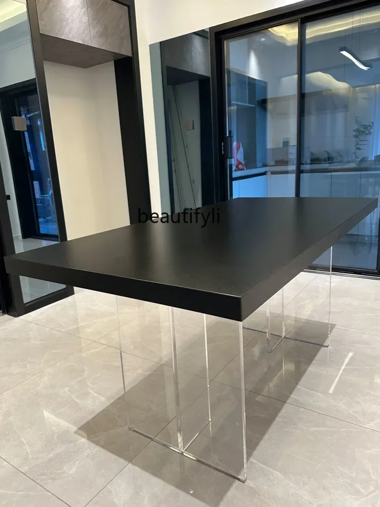 

xxqAcrylic suspended rock slab dining table Italian hanging transparent home designer dining table