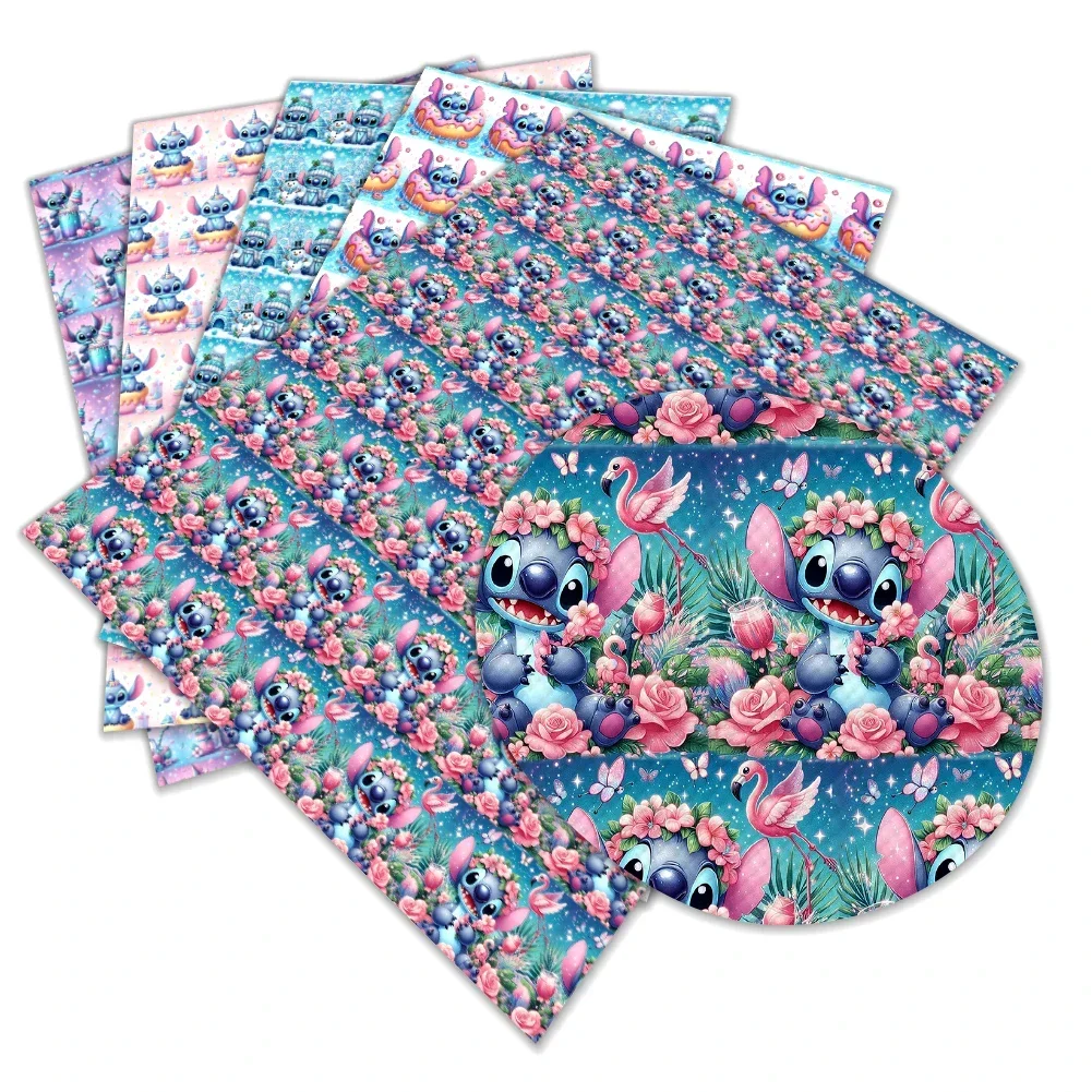 Disney Cartoon Stitch Lilo Cute Printed Faux Leather Sheets Vinyl Sheets DIY Earring Hair Bow Crafts Leather 12*8