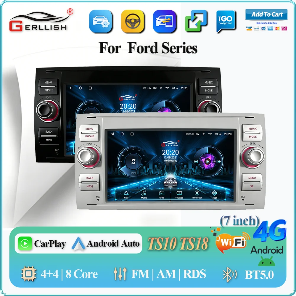 

Gerllish Android 7-inch For Ford Focus Mondeo S-max C-max Kuga Galaxy Fiesta Transit Fusion Connect Car Radio Multimedia Carplay