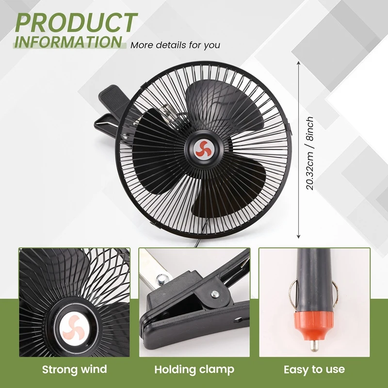 12V Portable Vehicle Auto Electric Car Fan Oscillating Car Cooling Fan Low Noise With Cigarette Lighter