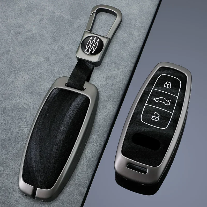 

Stylish Alloy Car Remote Control Key Case Protective Case For Audi A6 A7 A8 E-tron Q5 Q8 C8 D5 Protective Buckle Car Accessories