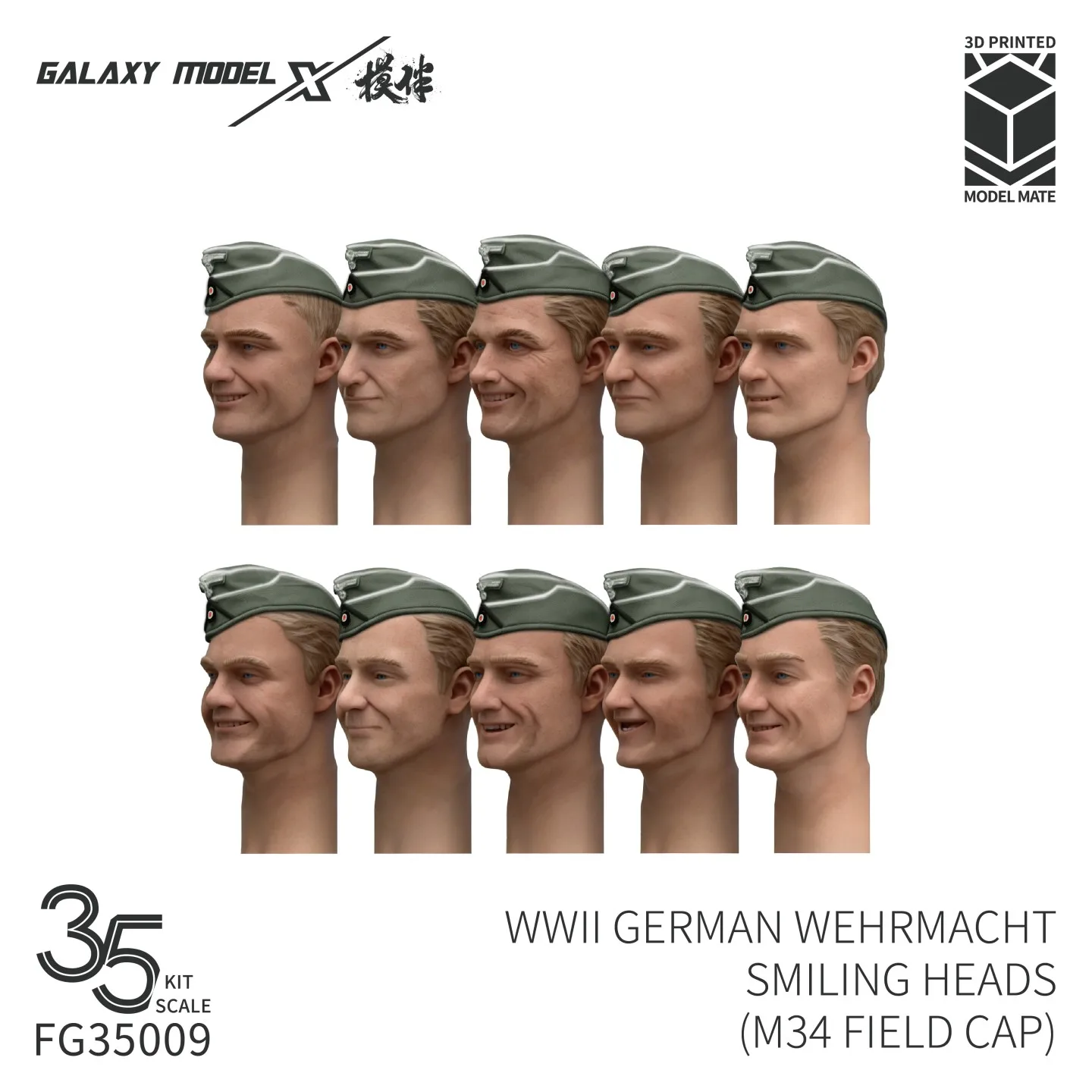 

Galaxy 1/35 German Wehrmacht Smiling Heads (Multi Type) 3D Resin Parts for Military Model Scene Diorama Soldier Heads
