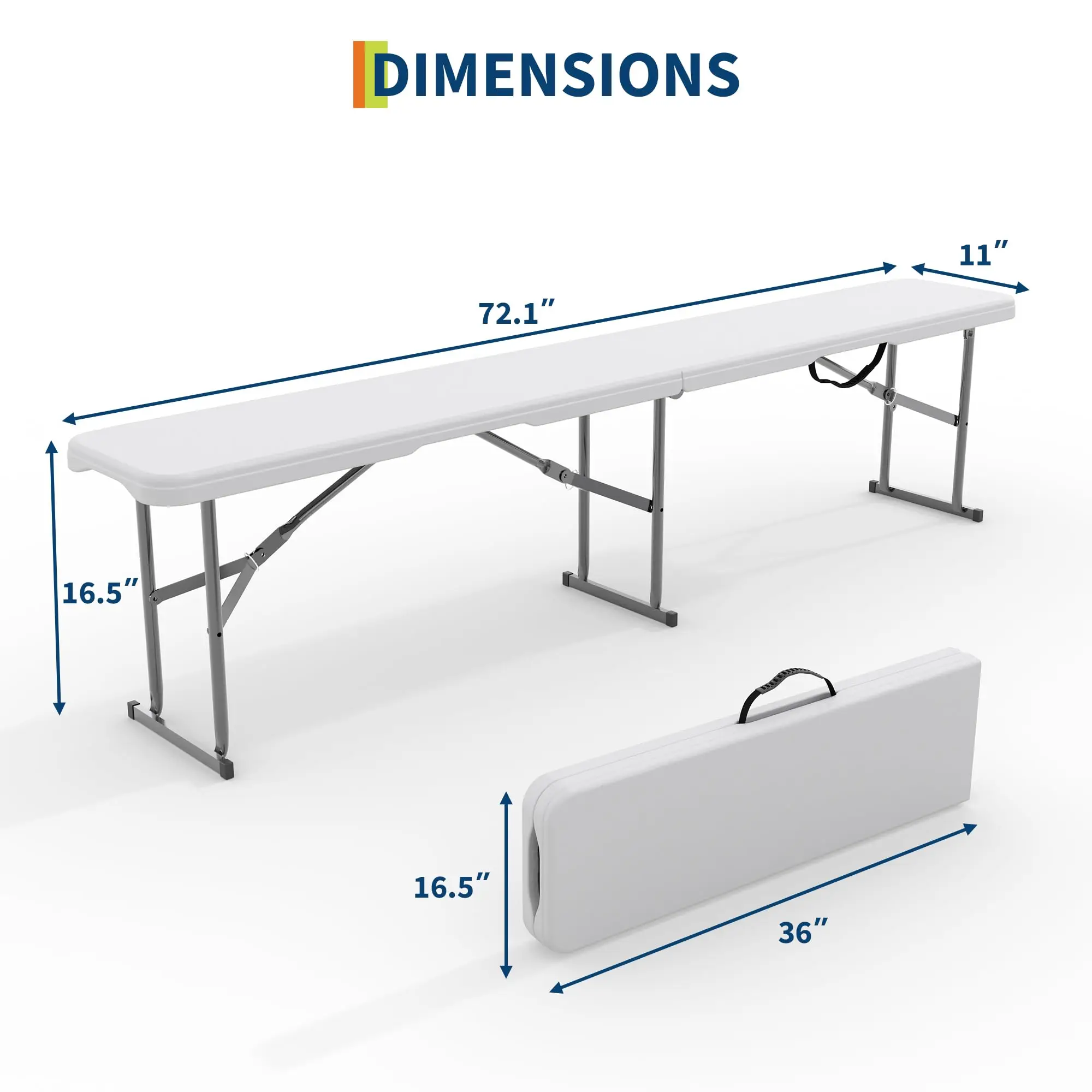 2-Pack 6ft Folding Outdoor Bench - HDPE Plastic Seat, Heavy-Duty Steel Frame - Weather-Resistant, collapsible Portable Seating w/ Carry Handle - Camping, Party, Sports