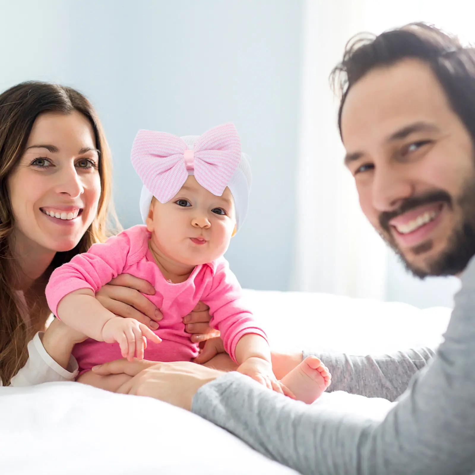 

3 шт. Изысканные шапочки с бантом для новорожденных, легкие, из мягкой пряжи, удобные эластичные головные уборы для младенцев, модные