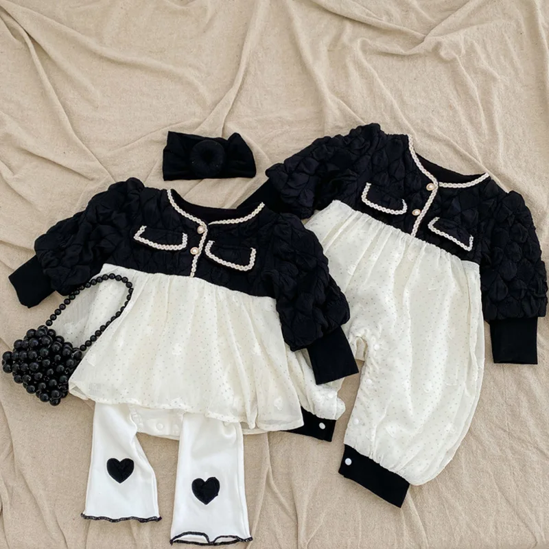 Autumn Spring 0-24M Infant Baby Girls Clothing Set Long Sleeved Cotton Jumpsuit+Pants Toddler Baby Girl Clothes Suit