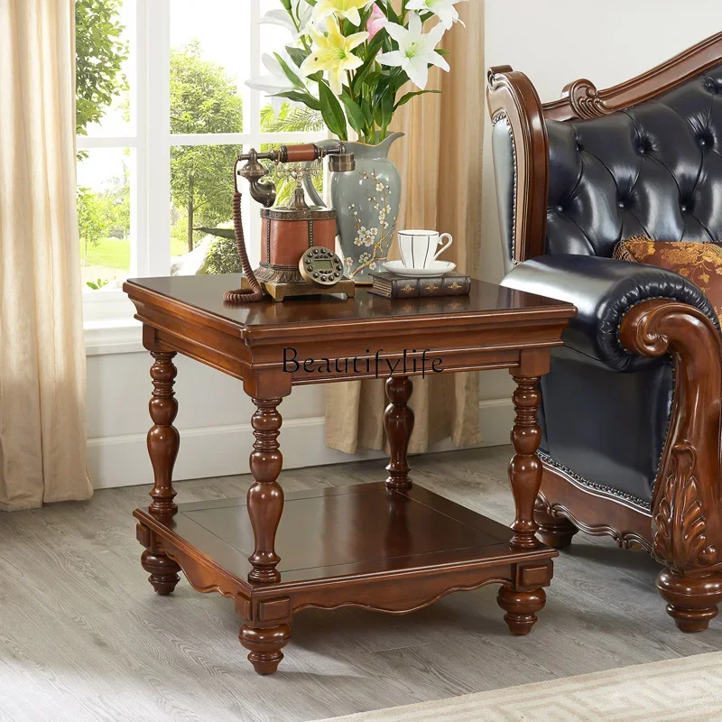 

yj7 All Solid Wood American Style Corner Table Vintage Sofa Side Table Square Shape