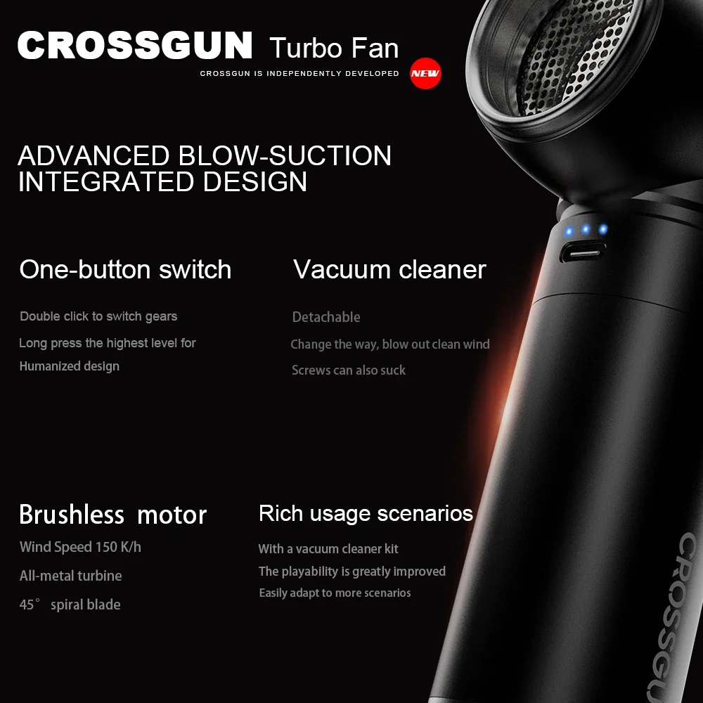 CROSSGUN Strong Jet Turbo Fan Multifunctional Blowing Suction Integrated Vacuum Cleaner Dust Elimination Blower Mini Electric B1