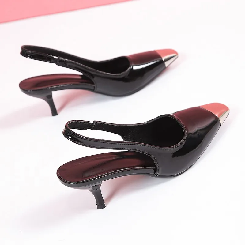 الكعب العالي النساء براءات الاختراع والجلود السوداء الحديد تو كعب ستيليتو مثير صغير ساحة تو ملفوفة تو الصنادل