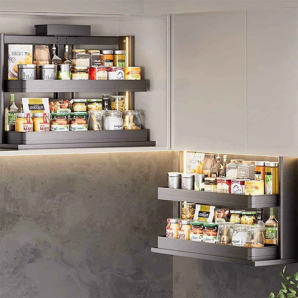 

Voice-controlled Pressing For Vertical Descent Electric Kitchen Furniture Hanging Seasoning Intelligent Lifting Basket