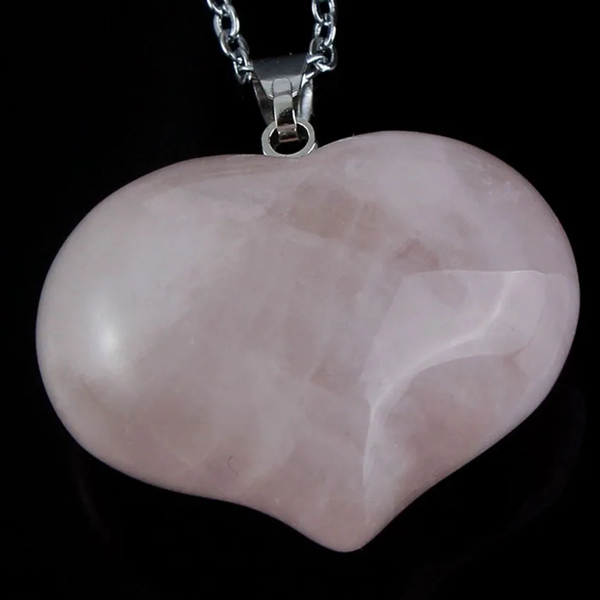 Silver Plated Pink Color Natural Rose Quartz Crystal Peach Heart Shape Stone Pendant Elegant Women Girls Jewelry No Chain