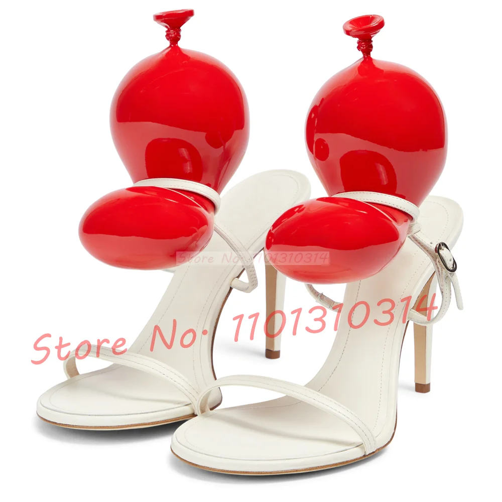 Red Balloon Leather Sandals For Women Peep Toe High Heels Elegant 2023 Shoes Causal Buckle Strap Lady Outfit Luxury Chic Sandals